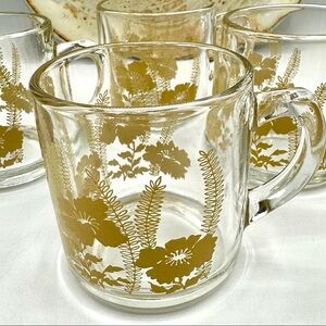 4 Libbey Gold Flowered Mugs. Vintage Design. 50s and 60s.